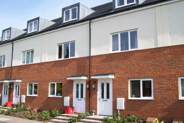 Street of new build terraced houses